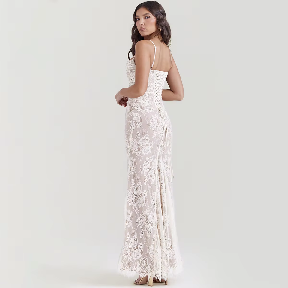 White Floral Lace Maxi Dress