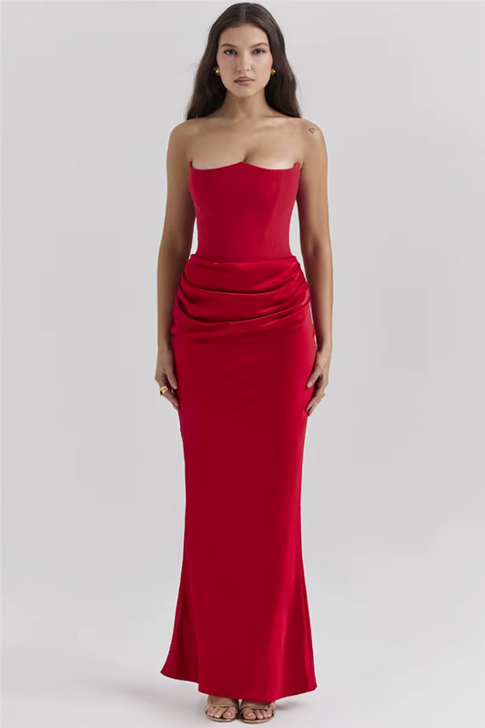 Red Strapless Bodycon Maxi Dress