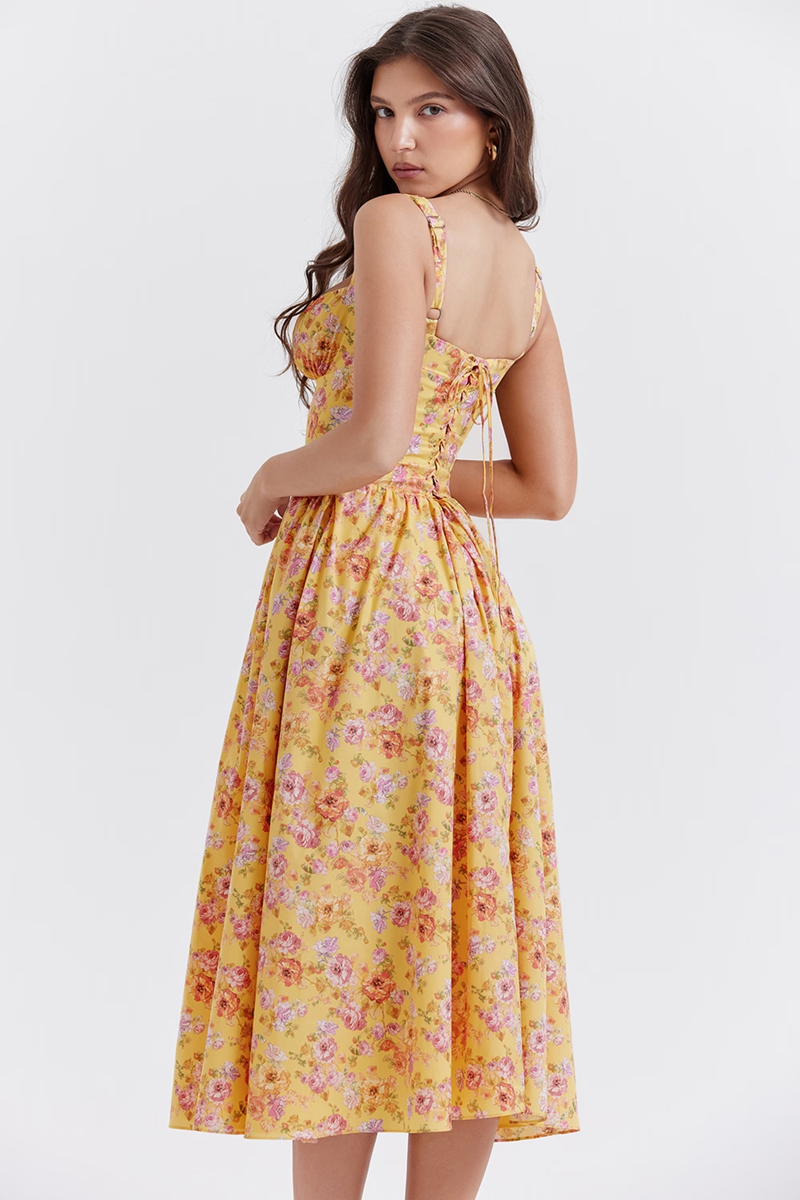 Yellow Floral Midi Dress