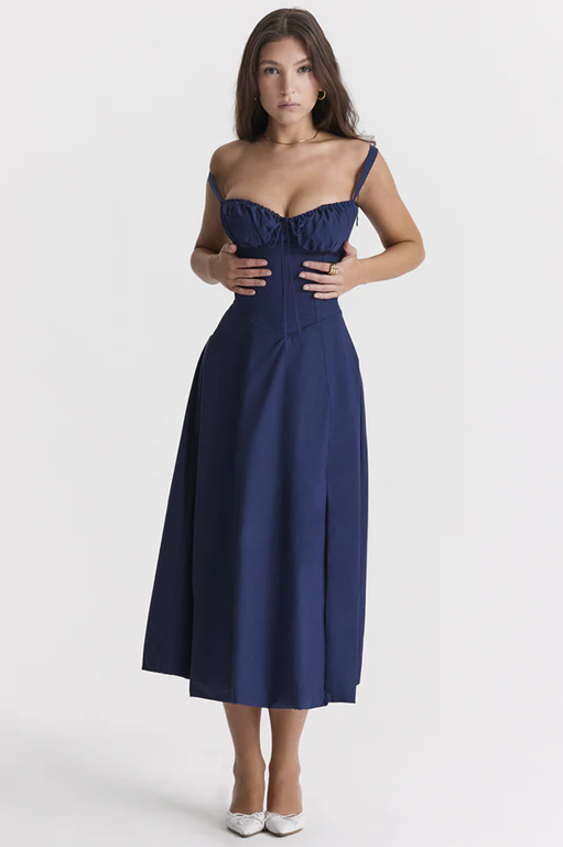 Blue Slit Midi Dress