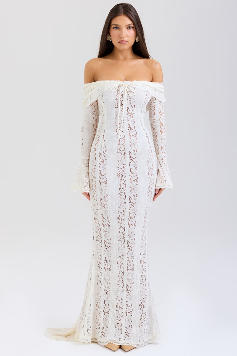 White Bodycon Lace Maxi Dress