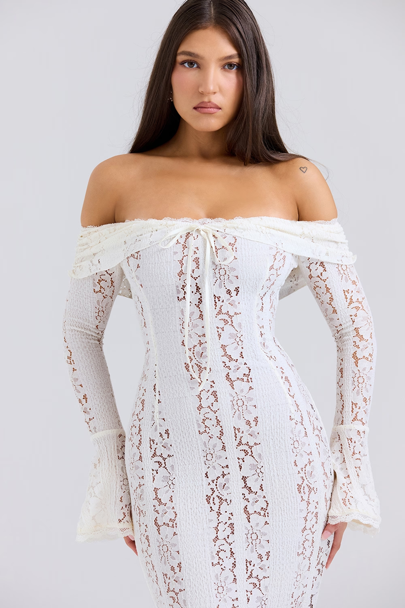 White Bodycon Lace Maxi Dress