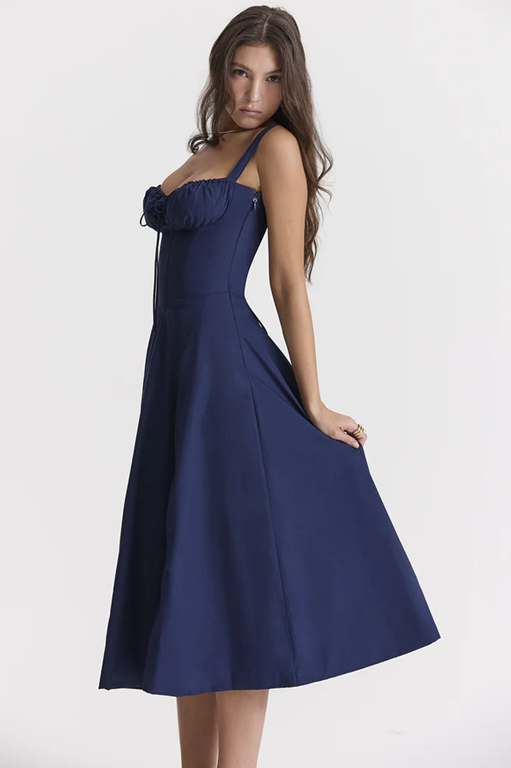 Blue Slit Midi Dress