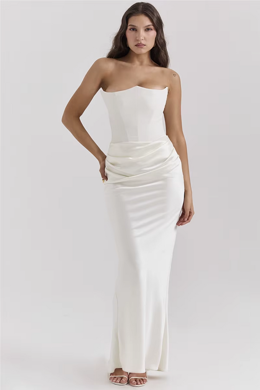 White Strapless Bodycon Maxi Dress