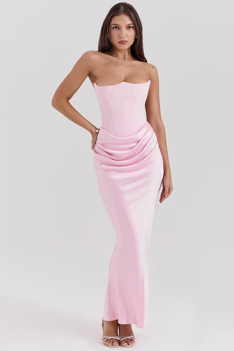 Pink Strapless Bodycon Maxi Dress