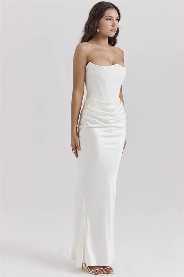 White Strapless Bodycon Maxi Dress