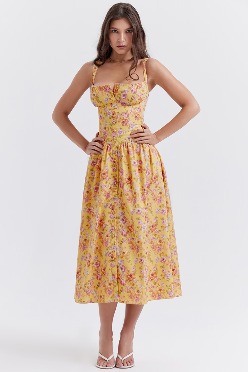 Yellow Floral Midi Dress