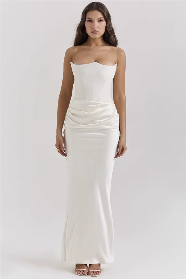 White Strapless Bodycon Maxi Dress