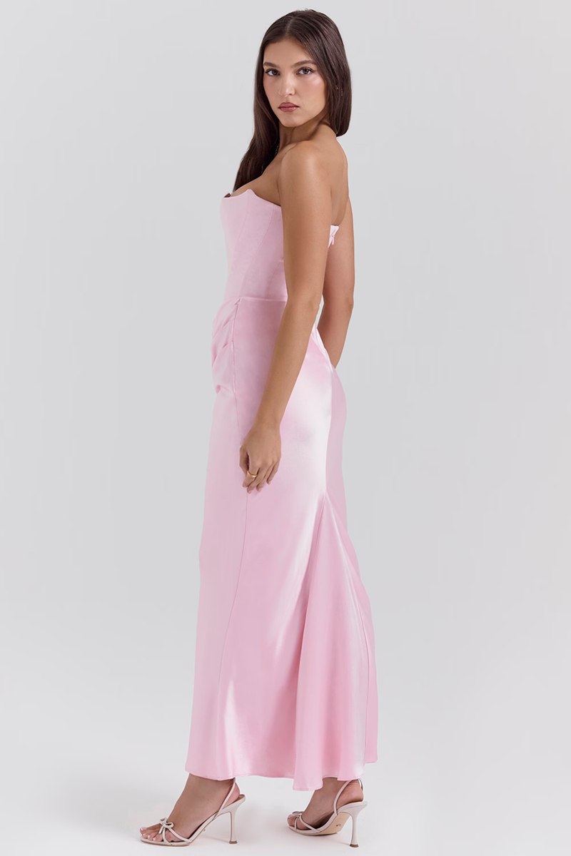 Pink Strapless Bodycon Maxi Dress