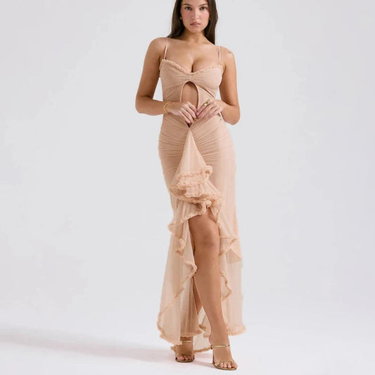 Asymmetrical Ruffle Mermaid Maxi Dress