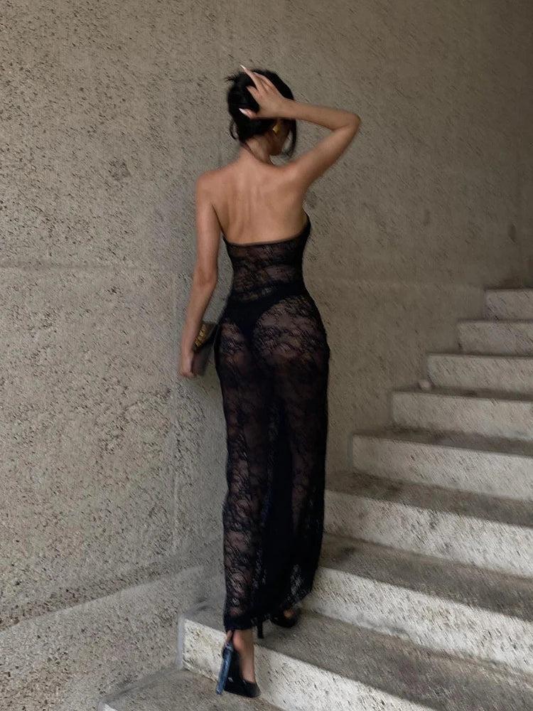 Backless Lace See Through Maxi Dress