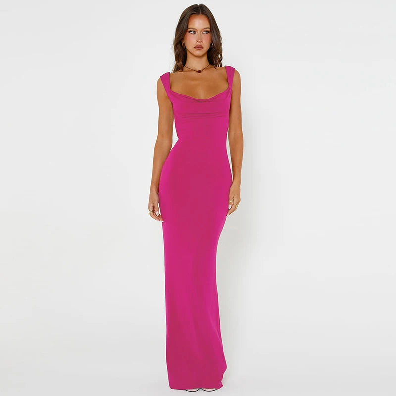 Backless Slim Maxi Dress with Back Bow