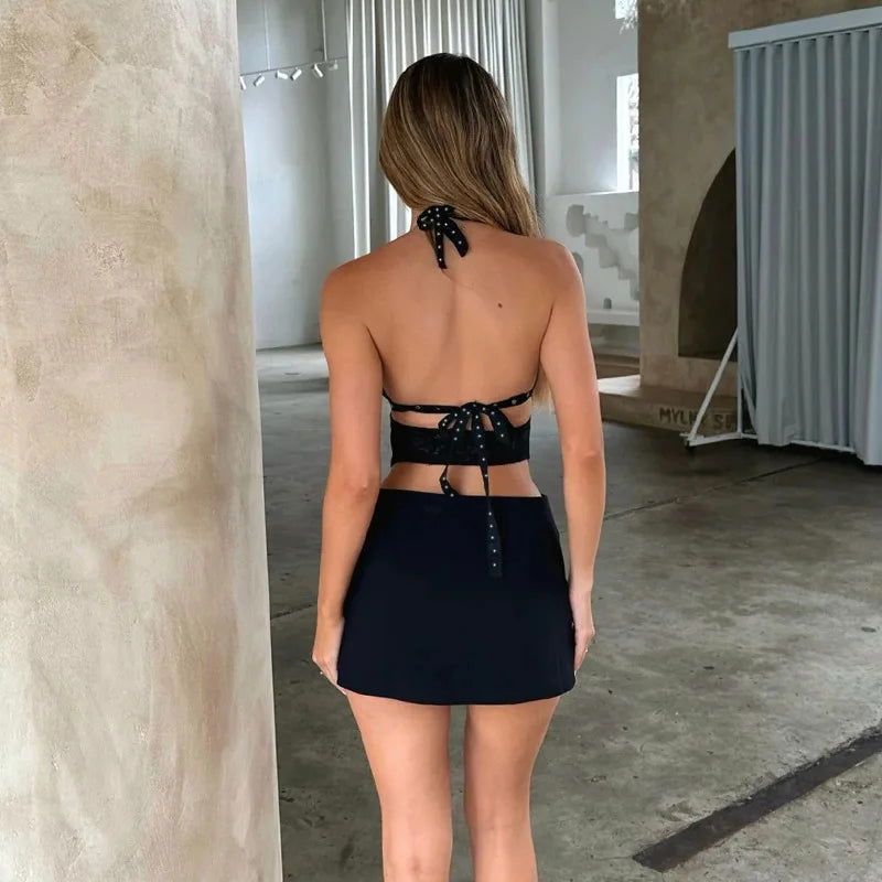 Black Backless Lace Mini Dress