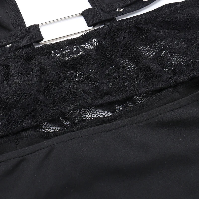 Black Backless Lace Mini Dress