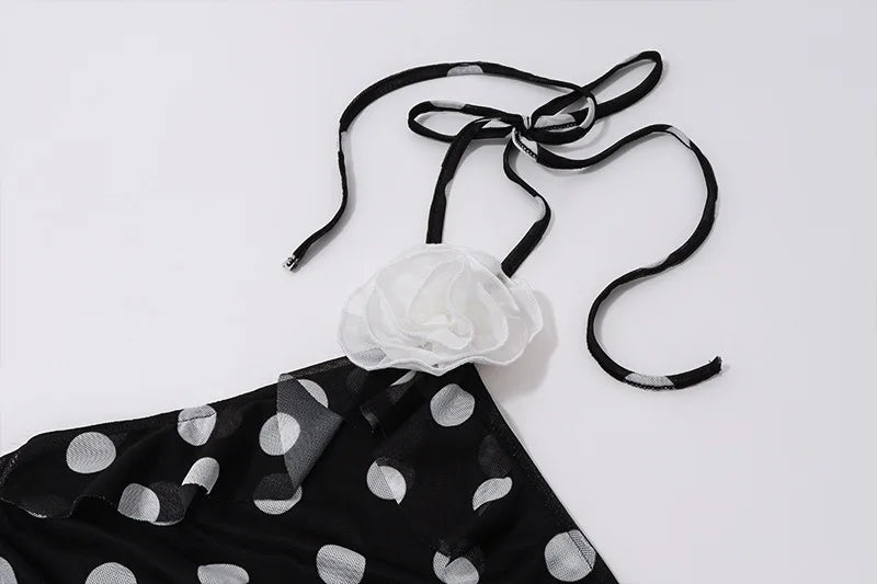 Black Backless White Dots Mini Dress