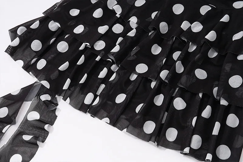 Black Backless White Dots Mini Dress