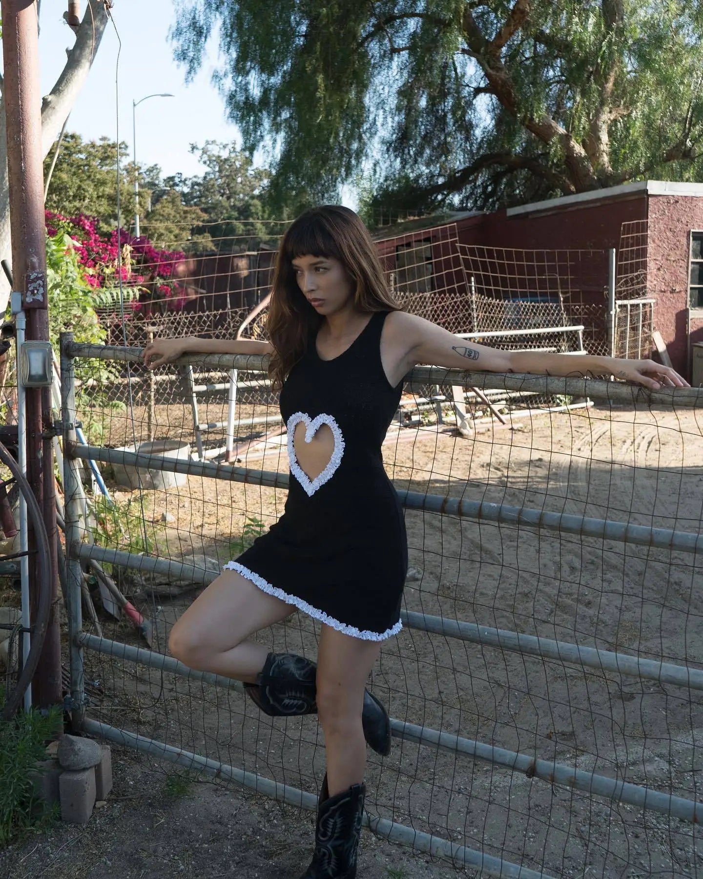 Black Knitted Hollow Out Heart Mini Dress