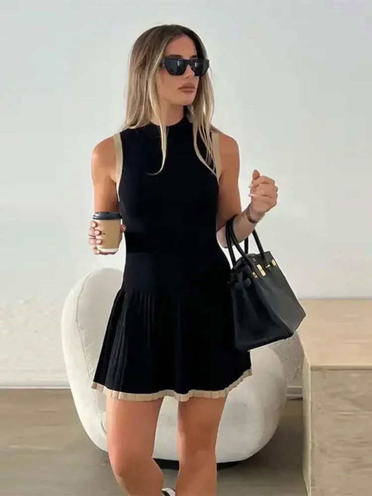 Black Knitted Ruffle Mini Dress