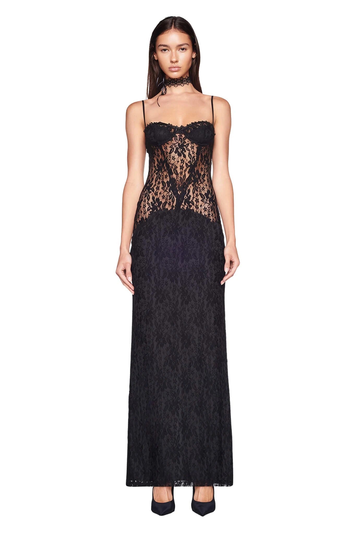 Black Lace See Through Midi Dress