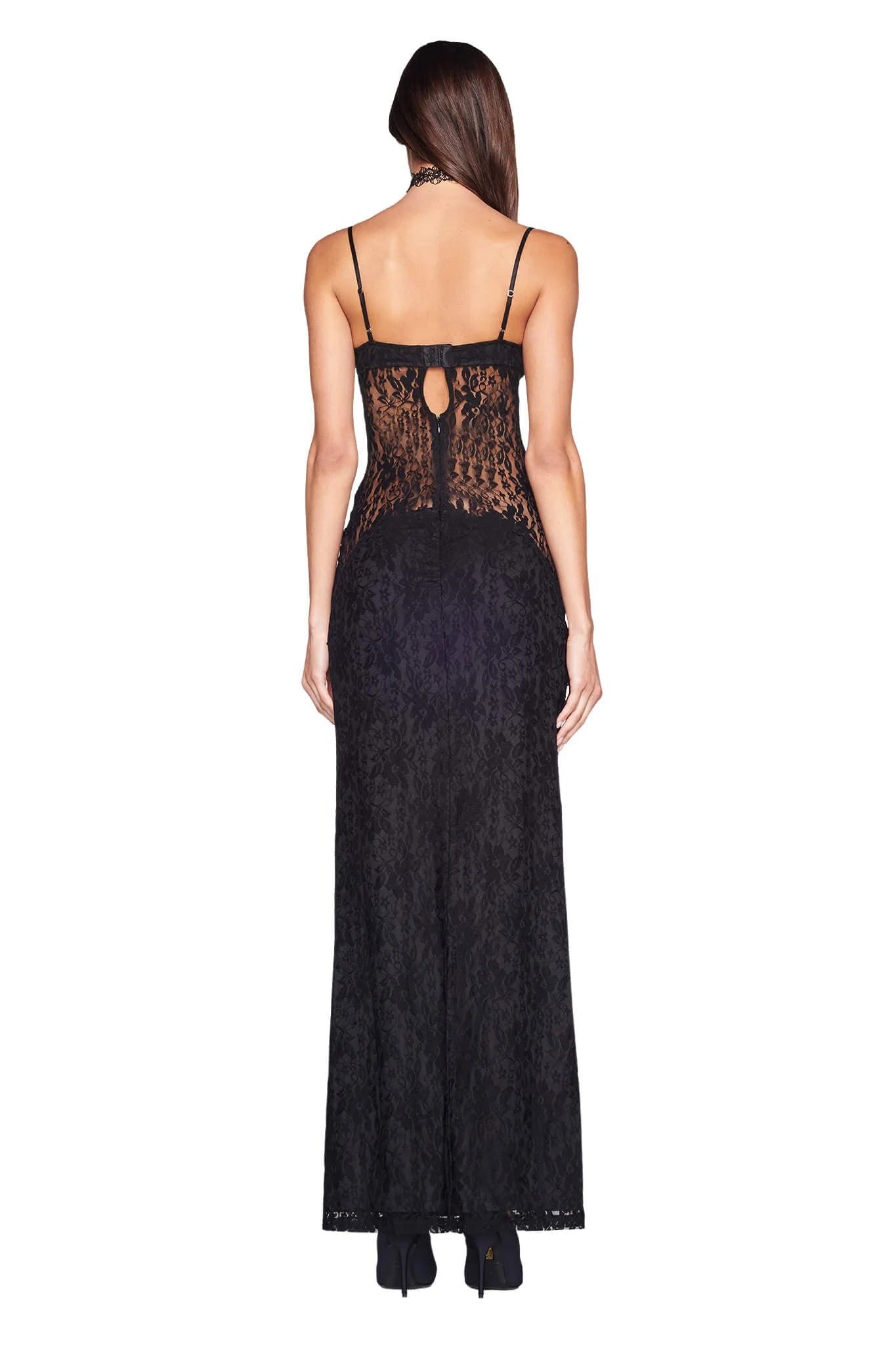 Black Lace See Through Midi Dress