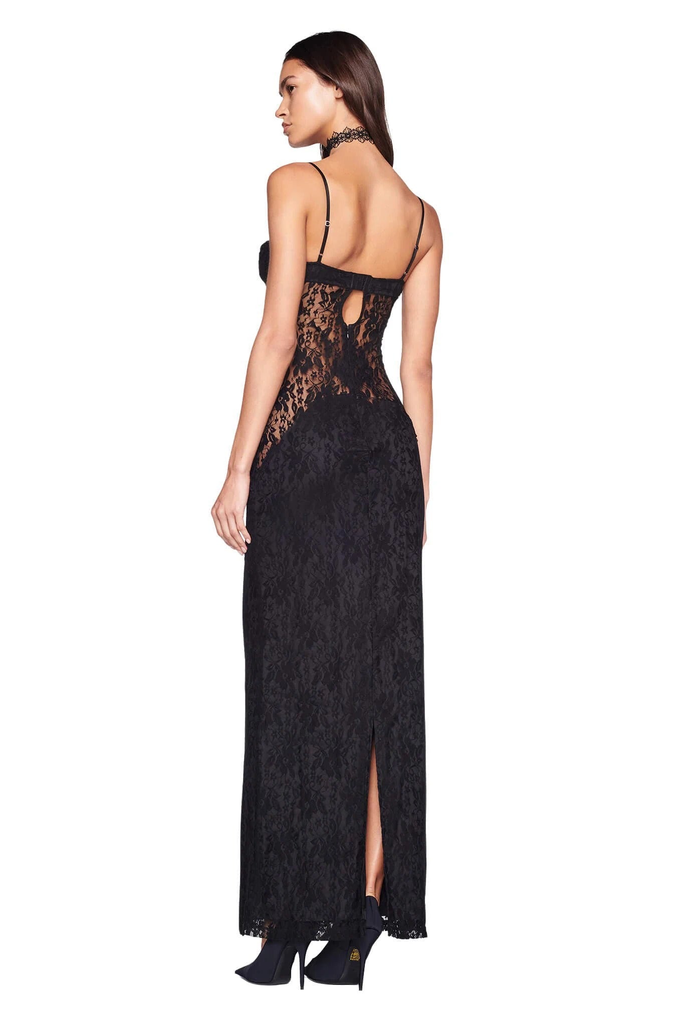 Black Lace See Through Midi Dress