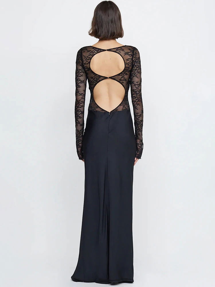 Black See Through Lace Slit Maxi Dress