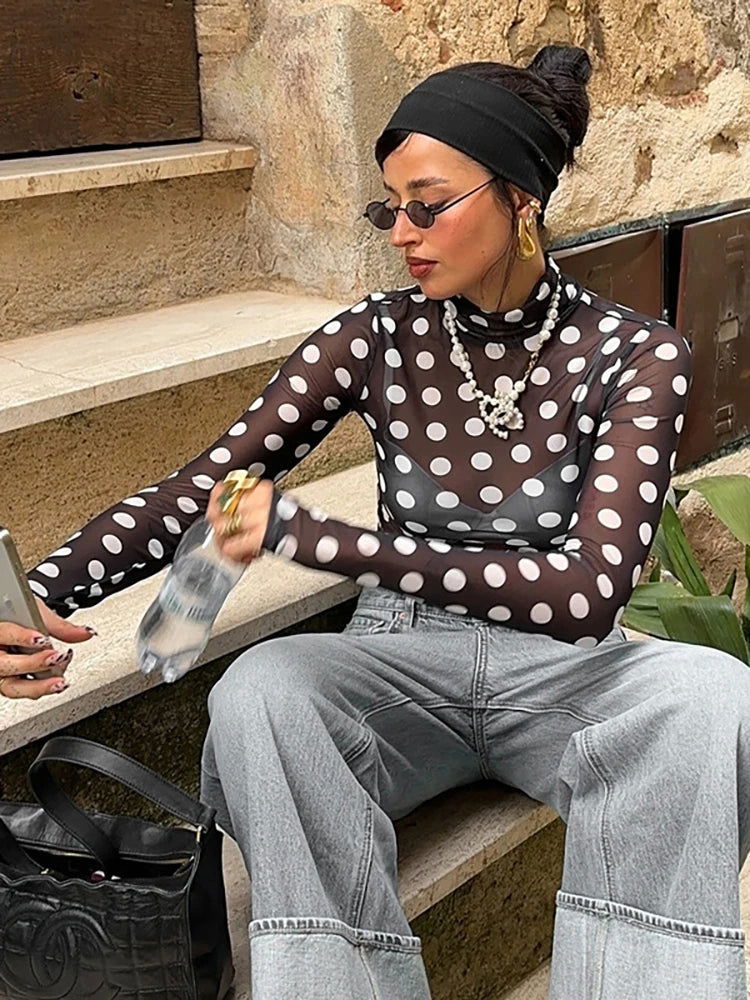 Black See Through White Dots T-Shirt