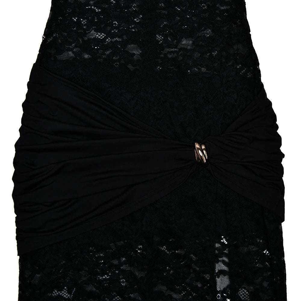 Black Slit Lace See Through Maxi Dress