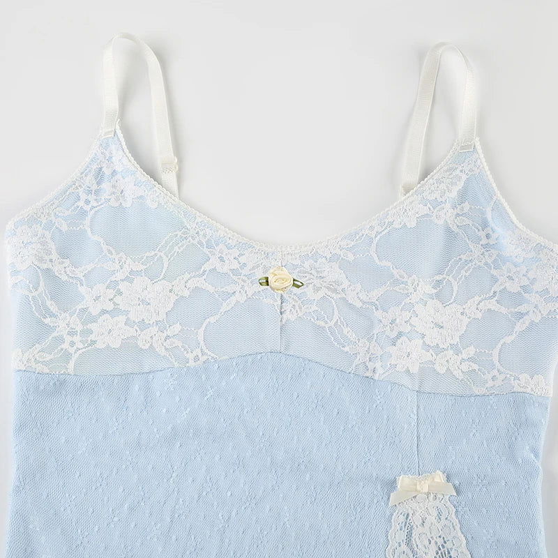 Blue Floral Lace Crop Top