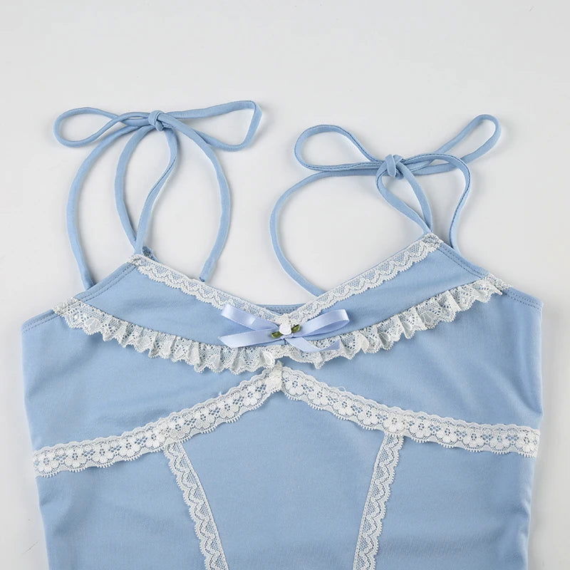 Blue Lace Bow Top