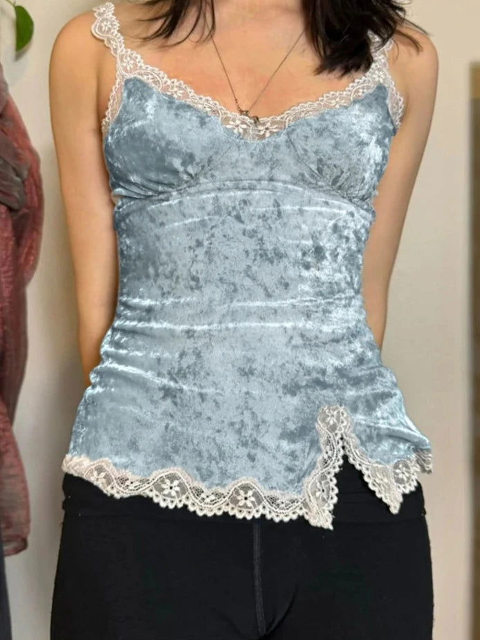 Blue Lace Velvet Top