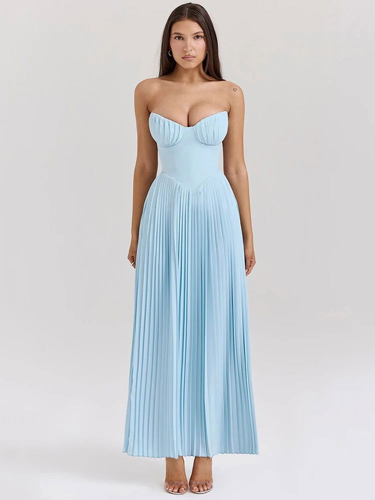 Blue Off Shoulder Backless Maxi Dress