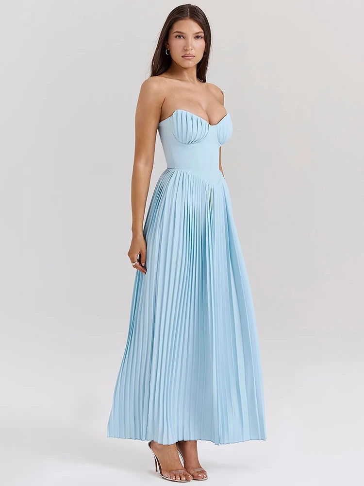 Blue Off Shoulder Backless Maxi Dress