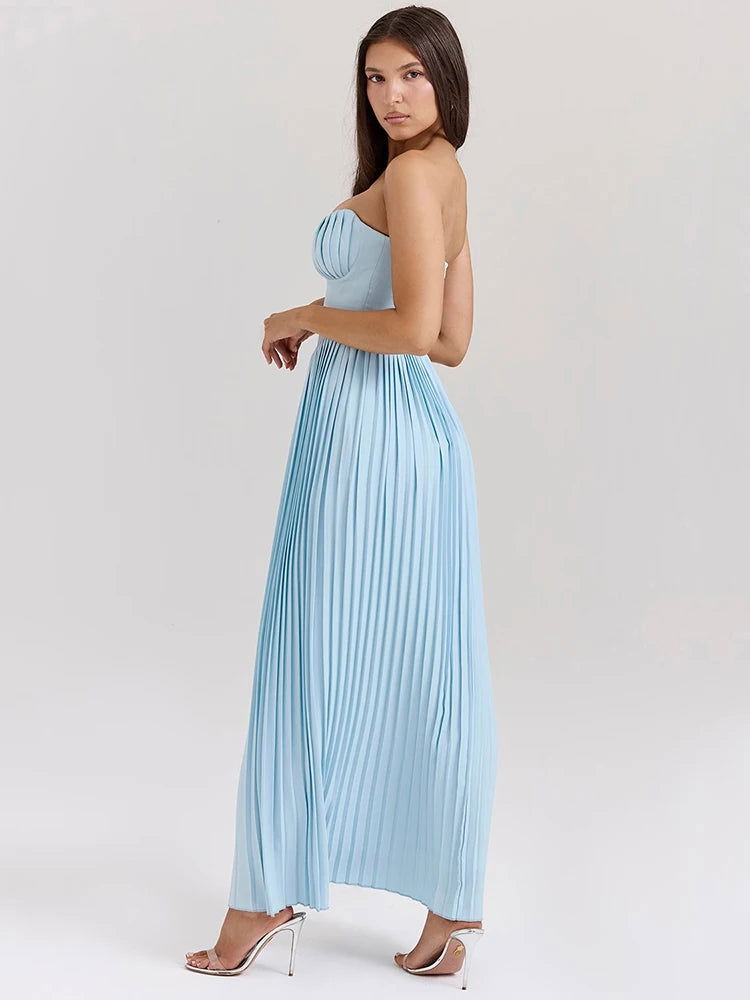 Blue Off Shoulder Backless Maxi Dress