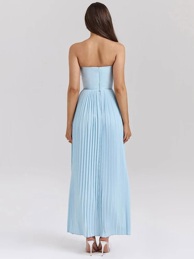 Blue Off Shoulder Backless Maxi Dress