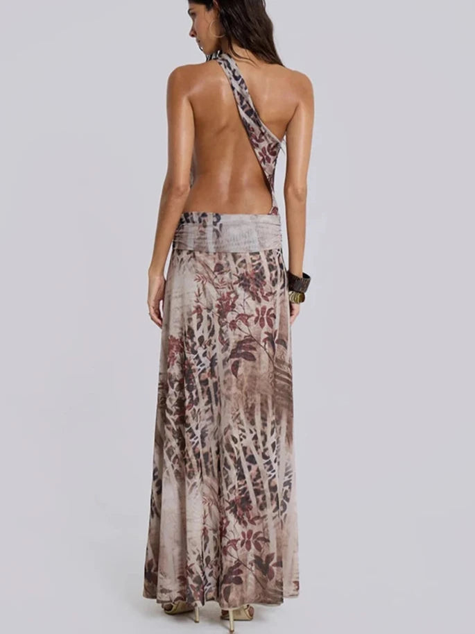 Brown Backless Split Maxi Dress