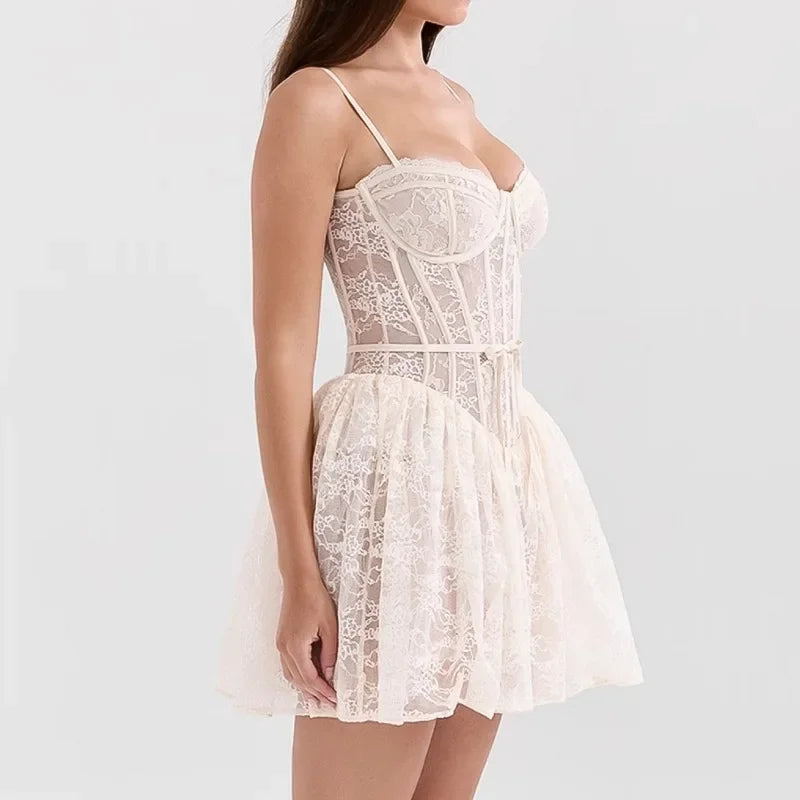 Lace Backless A-Line Mini Dress