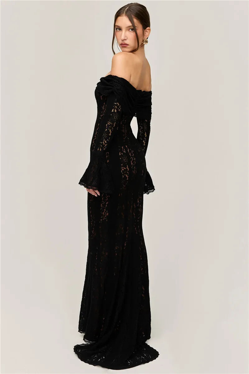 Black Bodycon Lace Maxi Dress