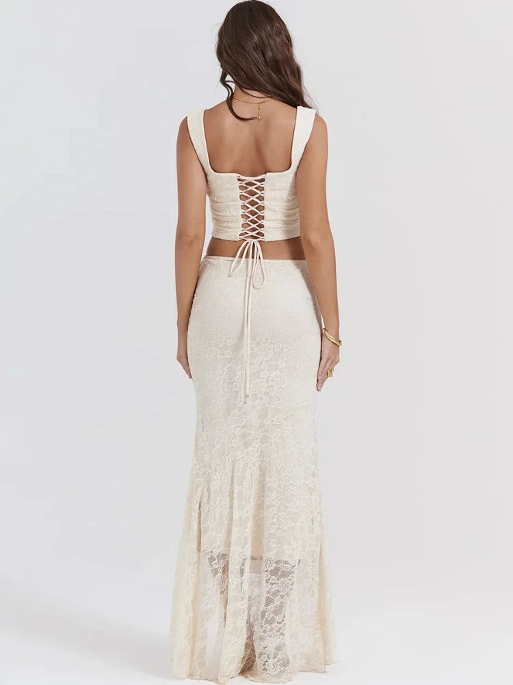 Ivory Lace Top and Maxi Skirt 2-Piece Set