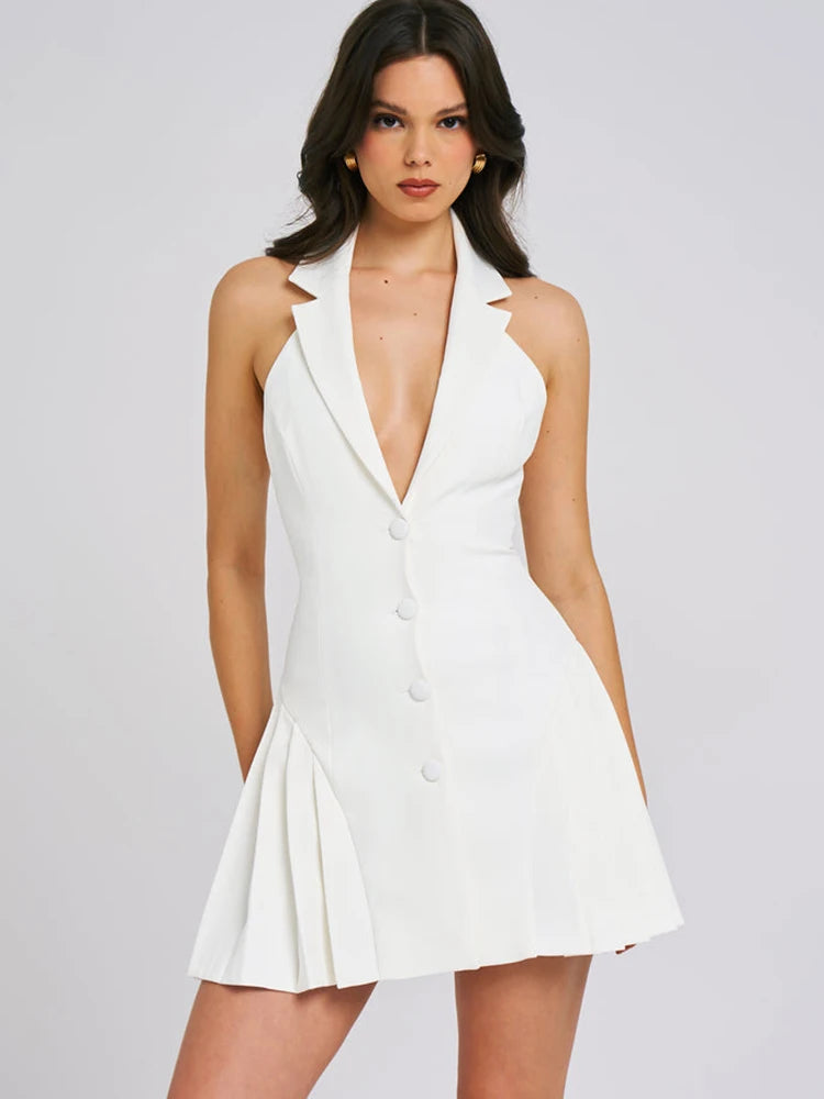 Pleated Backless Blazer Mini Dress