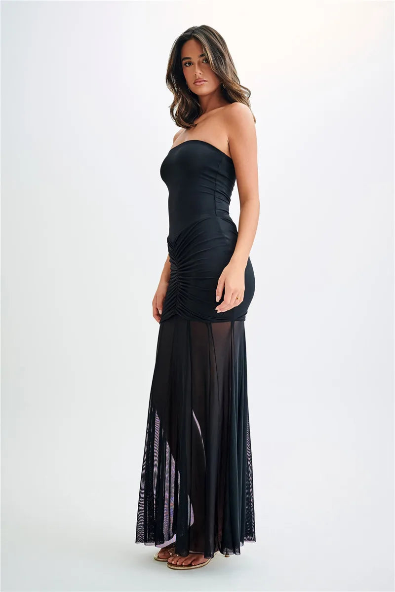 Off Shoulder Ruched Maxi Dress