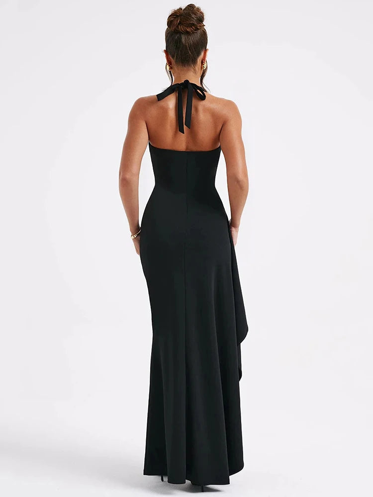 Deep V Neck Split Backless Maxi Dress