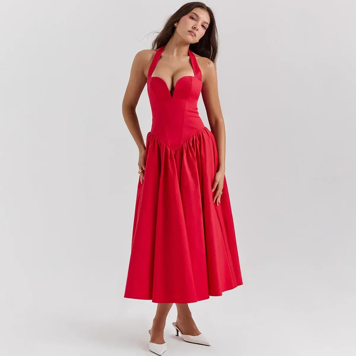 Halter Fit and Flare Maxi Dress