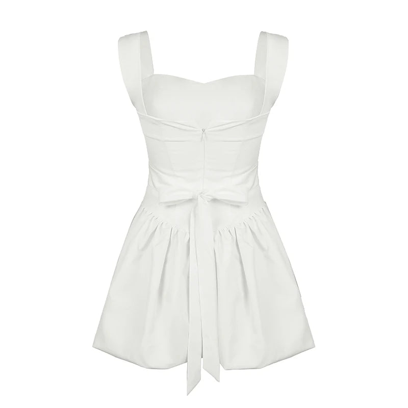 White Satin Bow Mini Dress