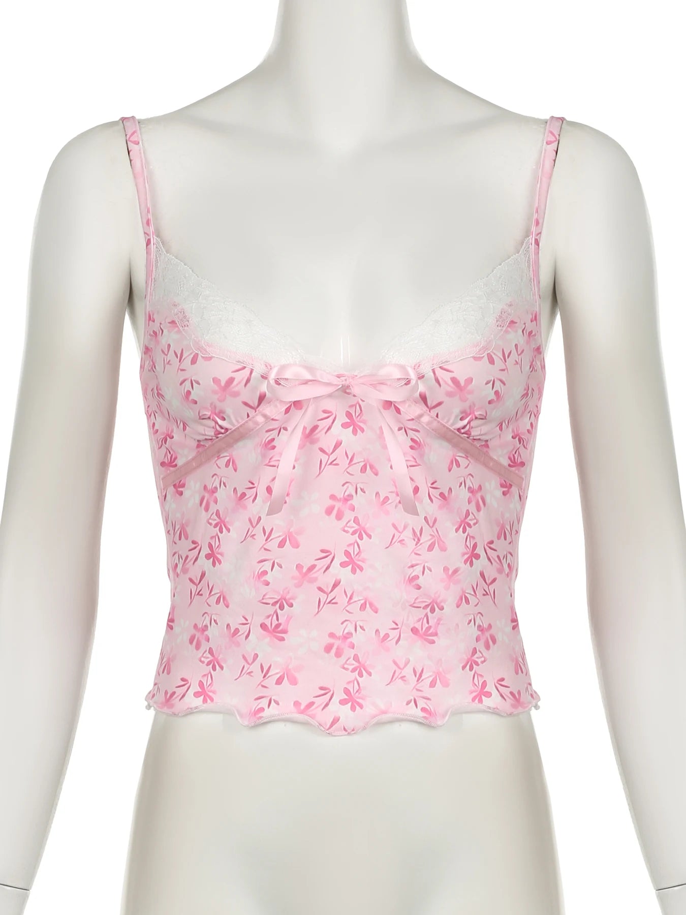 Pink Lace Bow V-Neck Top