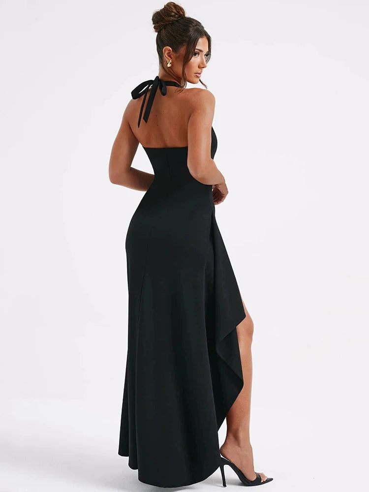 Deep V Neck Split Backless Maxi Dress