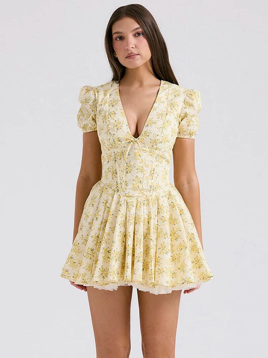 Yellow Floral Mini Dress