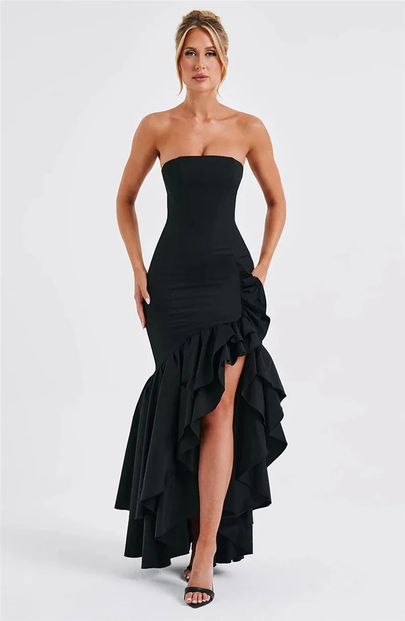 Ruffle Off Shoulder Backless Maxi Dress