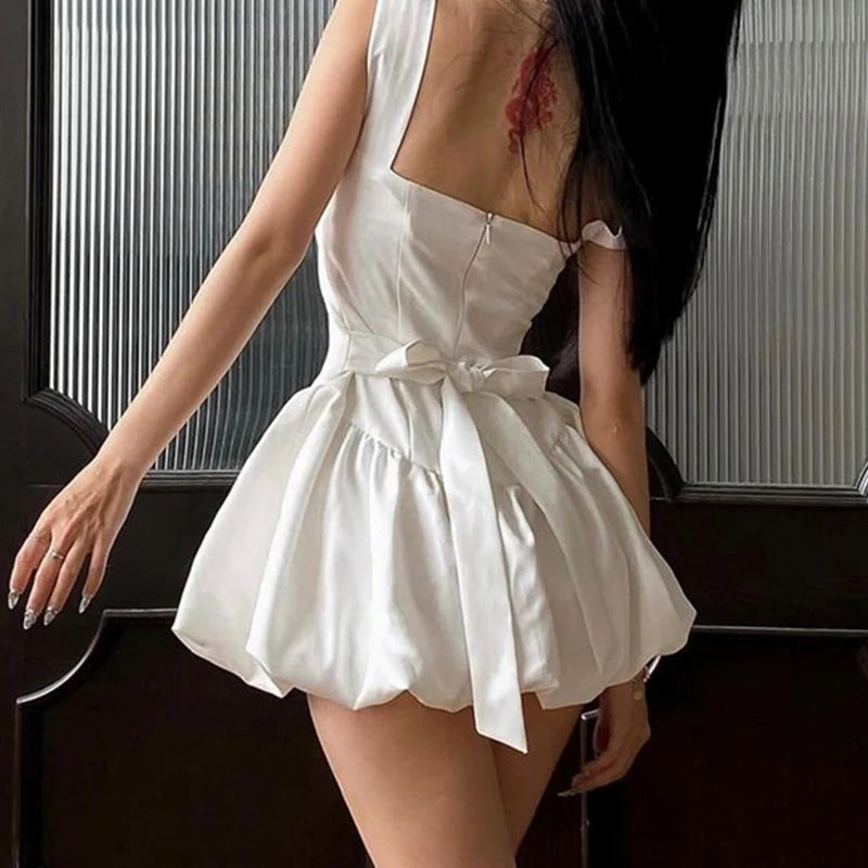 White Satin Bow Mini Dress