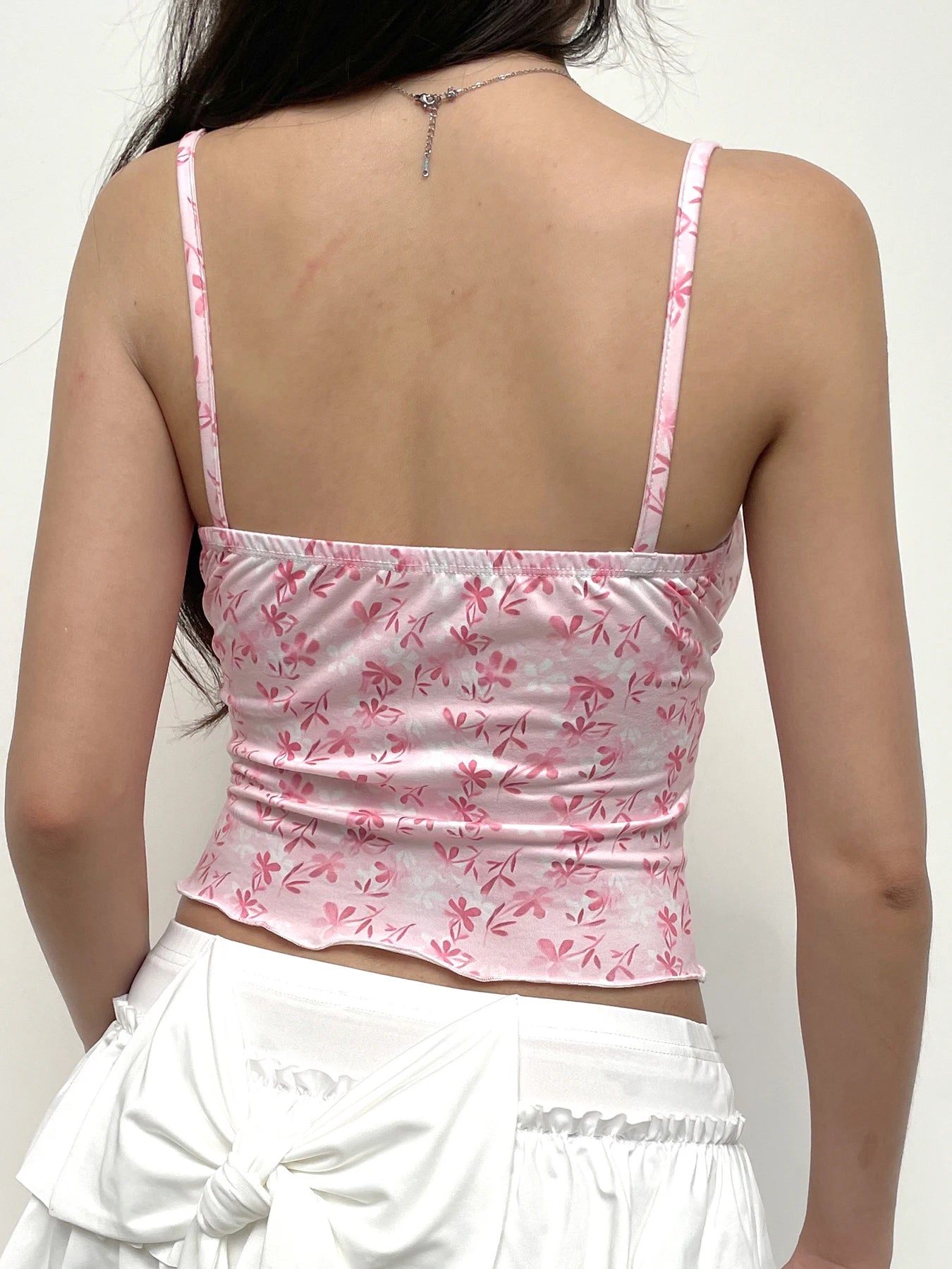 Pink Lace Bow V-Neck Top